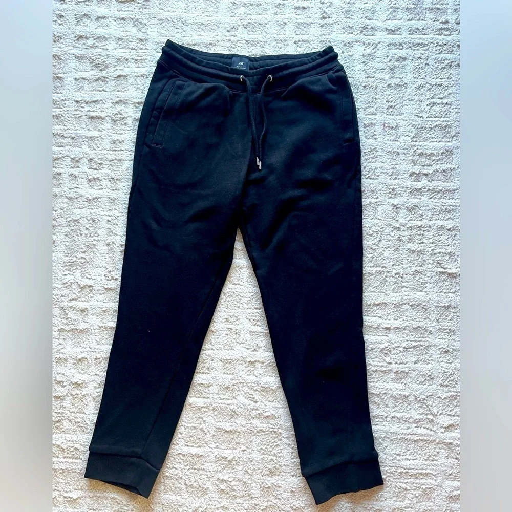 H&M Black Joggers with Tapered Ankle and Elastic Waistband